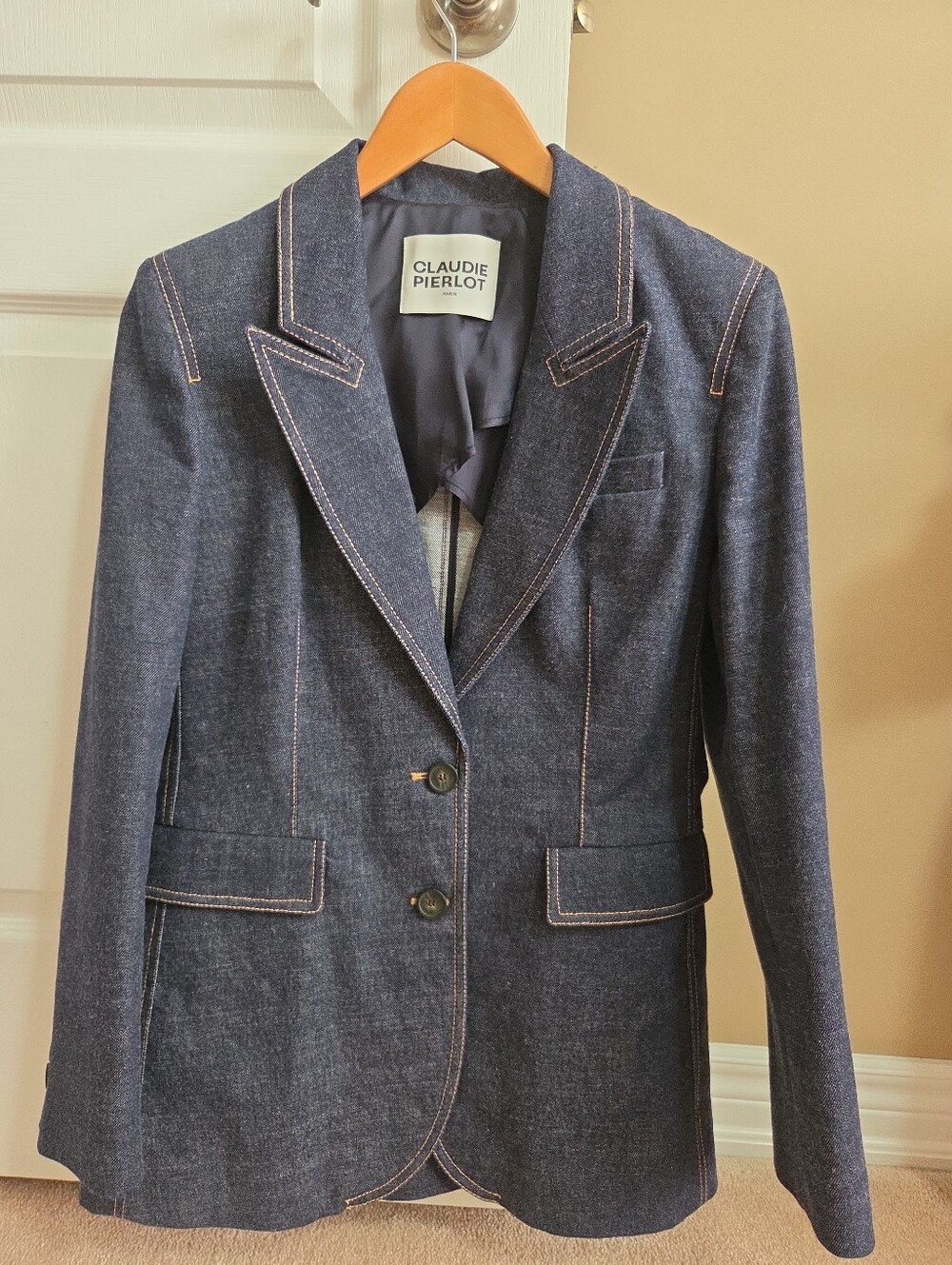 Claudie Pierlot peak-lapel denim blazer ( NWOT)